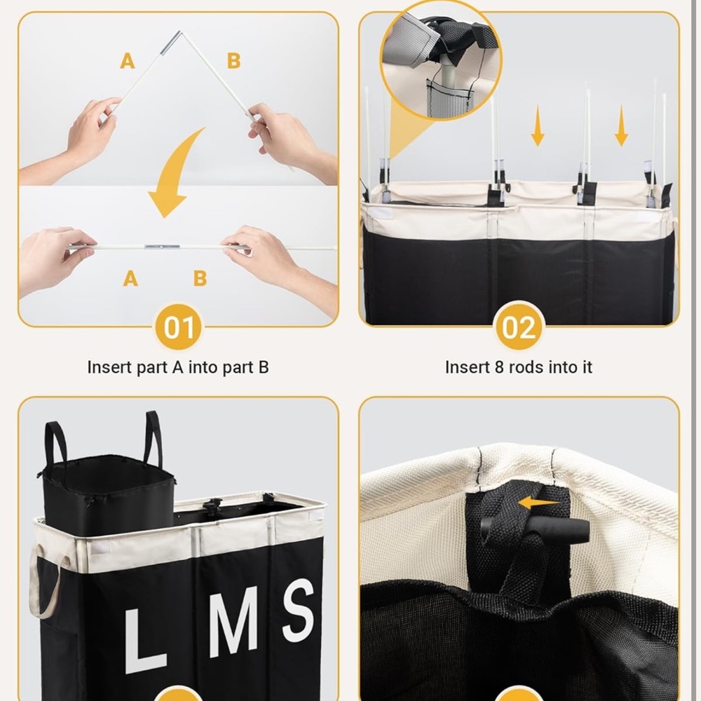 Laundry Hamper with lid and 3 section - Picture 7 of 9